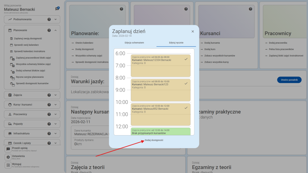 Kliknij przycisk "Dodaj dostępność"