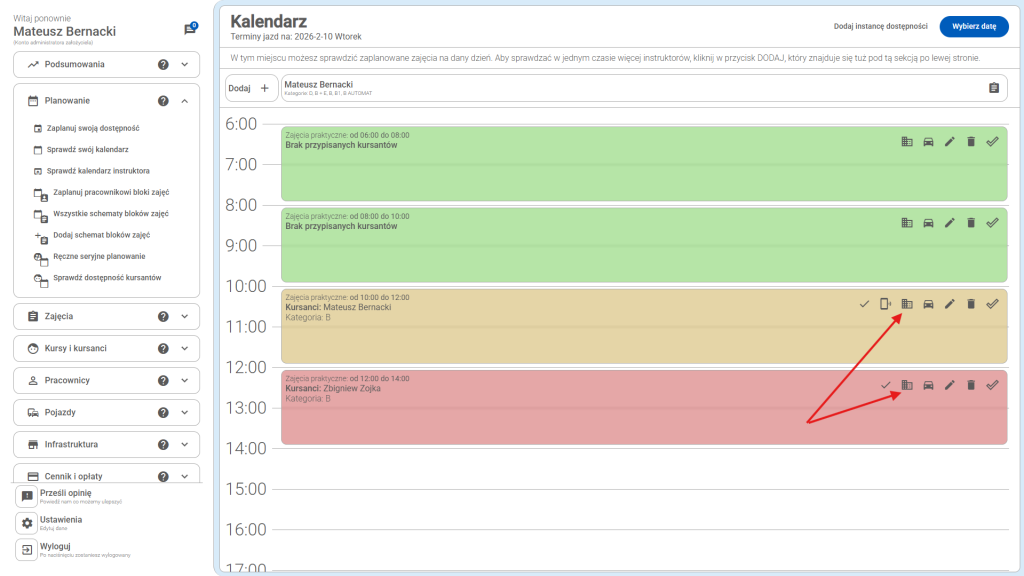 Kliknij przycisk budynków, aby uruchomić okno rezerwacji infrastruktury.