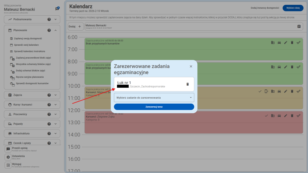 Po kliknięciu przycisku - rezerwacja pojawia się wyżej.