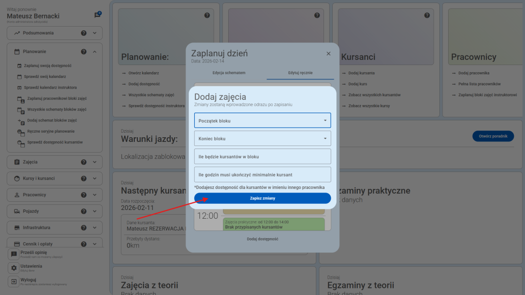 Po uzupełnieniu wszystkich pól kliknij "Zapisz zmiany"