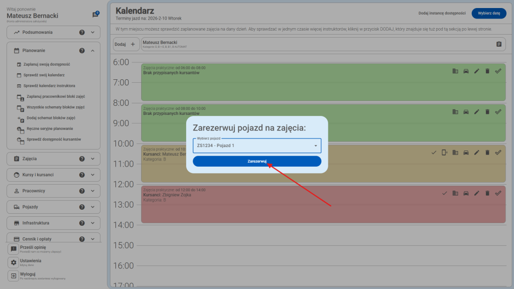 Kliknij przycisk zarezerwuj.