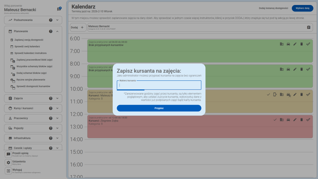 Pojawi się okno przypisywania kursantów.