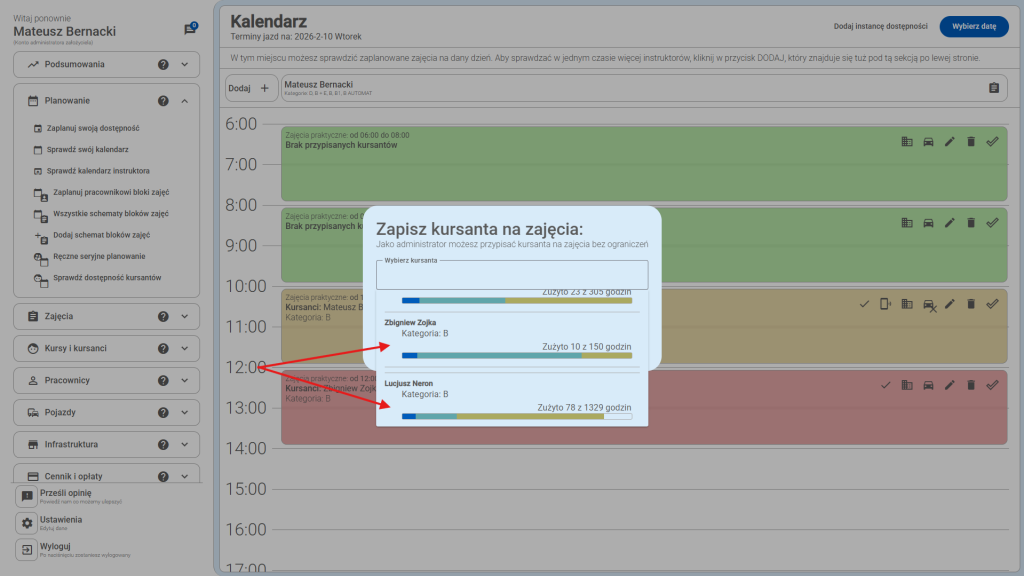 Wybierz kursanta z listy