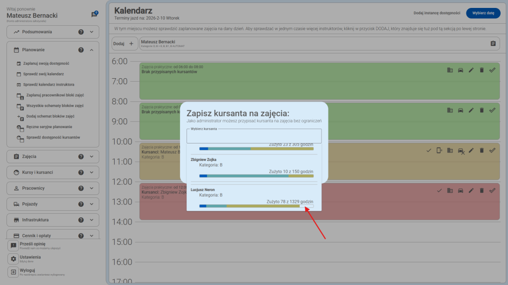 Biały kolor określa ile jeszcze jest % zablokowanych jazd.
