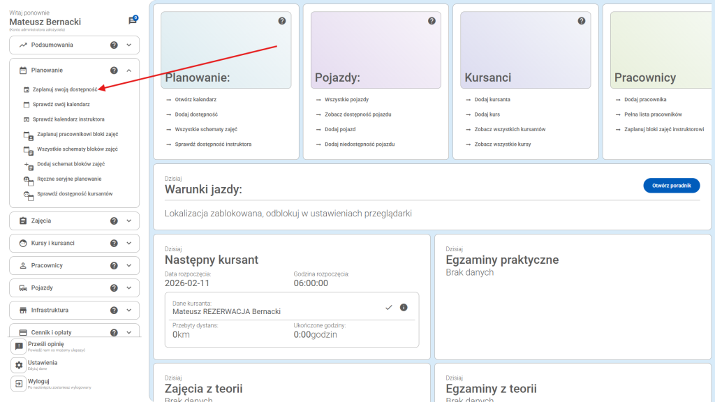 Kliknij "Zaplanuj swoją dostępność"