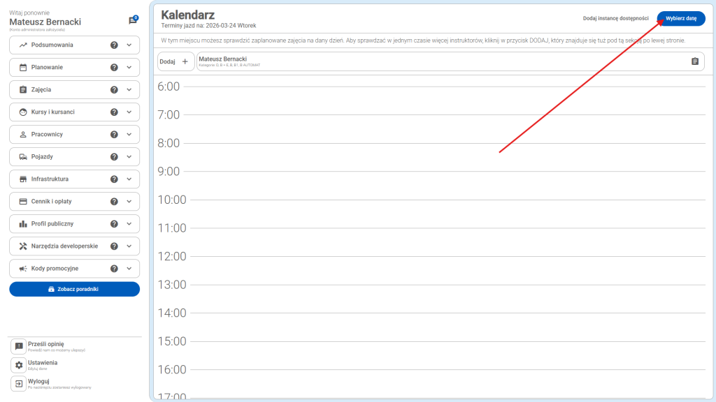 Kliknij przycisk - "Wybierz datę"