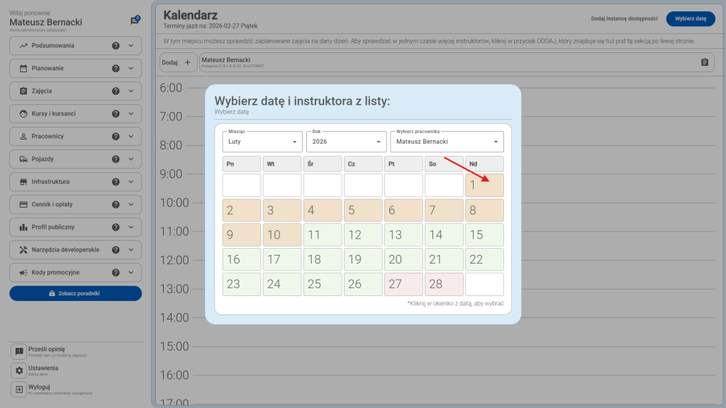 Pomarańczowe pole daty znaczy, iż data jest w przeszłości