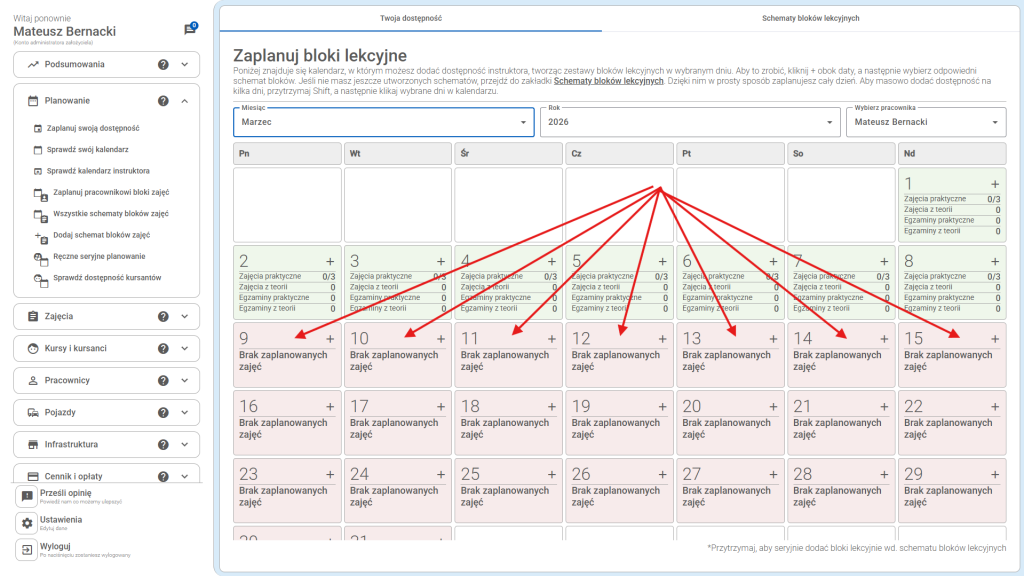 Wybierz daty przytrzymując shift