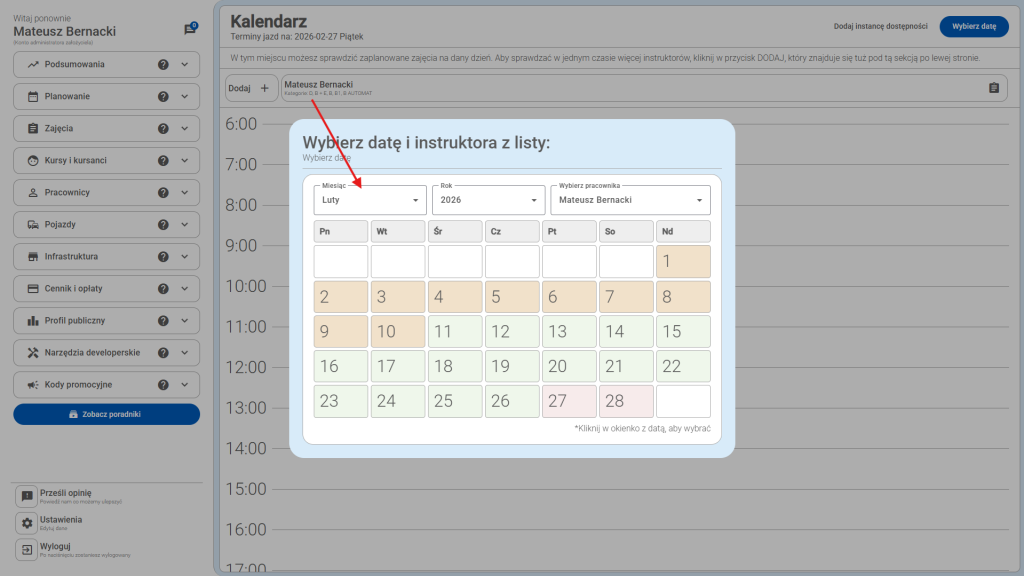 W tym miejscu wybiera się miesiąc