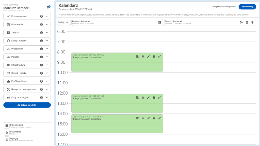 Widok, jak wygląda dodana dostępność instruktora
