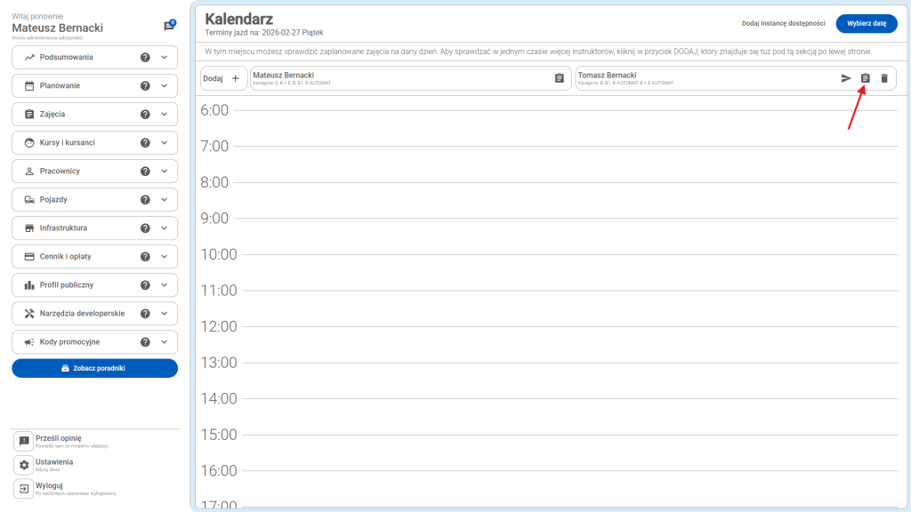 Kliknij , aby dodać dostępność w imieniu pracownika