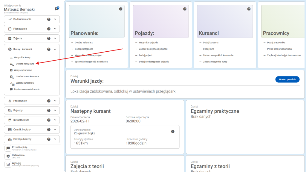 Kliknij przycisk - "Dodaj kurs"