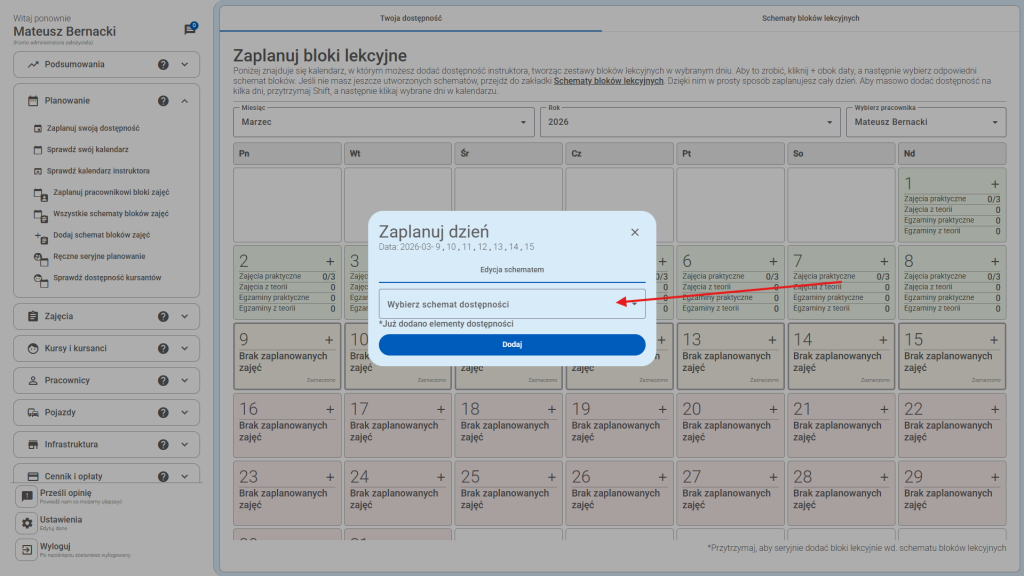 Kliknij, aby wybrać schemat dostępności