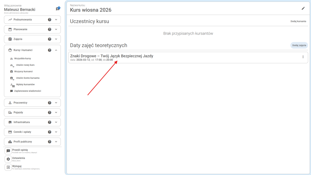 Jak widać - pojawiły się zajęcia w odpowiedniej sekcji.