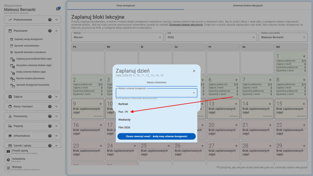 Wybieranie schematu dostępności