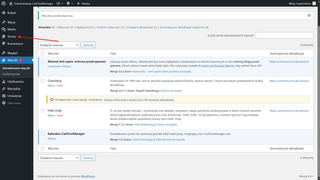Wejdź w zakładkę "strony"
