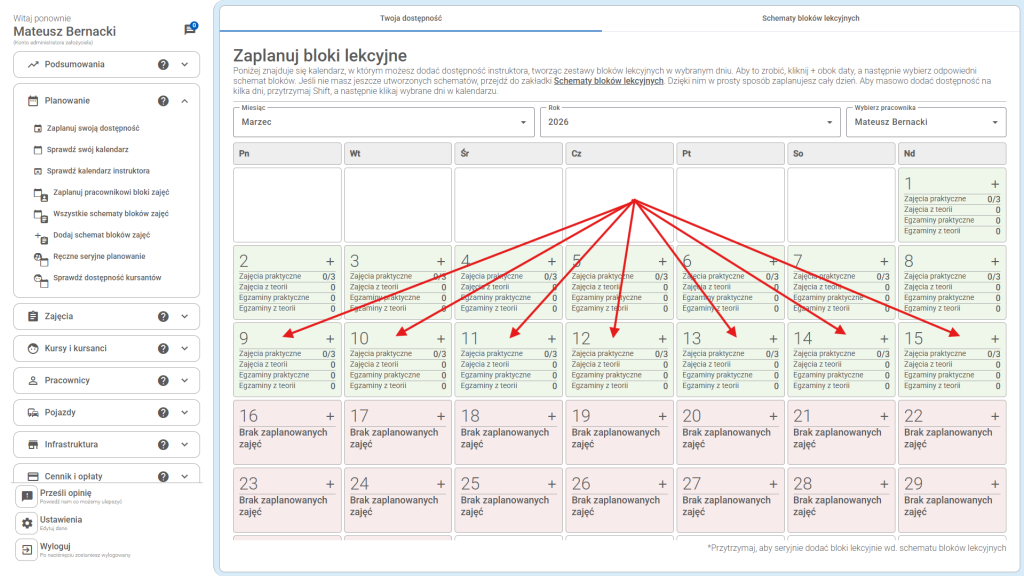 Daty zostały zaplanowane zgodnie z wybranym schematem dostępności