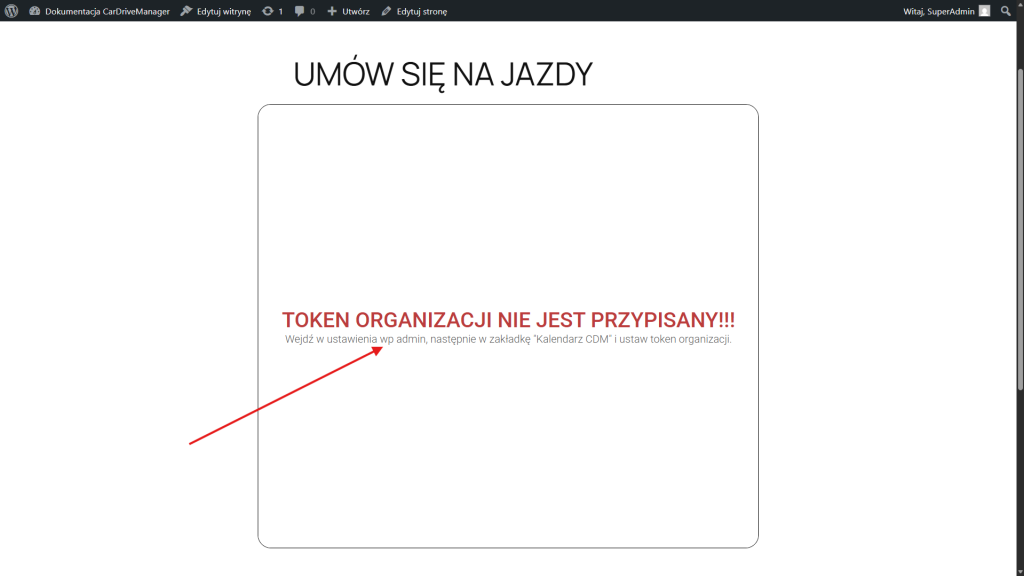 Tak wygląda podgląd, niestety token nie został jeszcze przypisany. Przypisz token w ustawieniach.