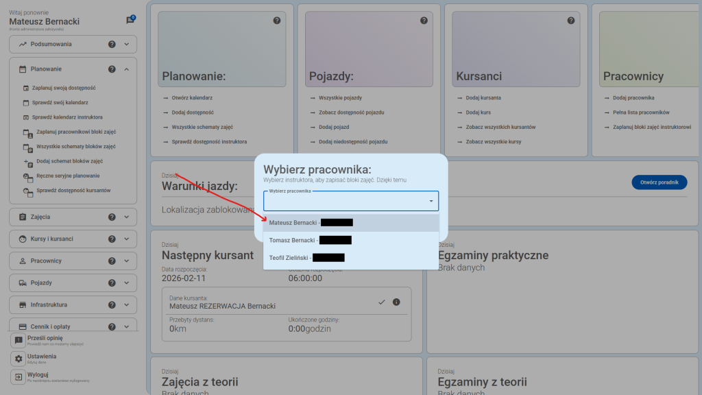 Wybierz pracownika z listy