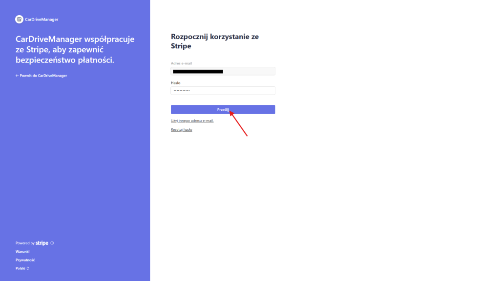 Wpisz hasło do konta i kliknij "prześlij"
