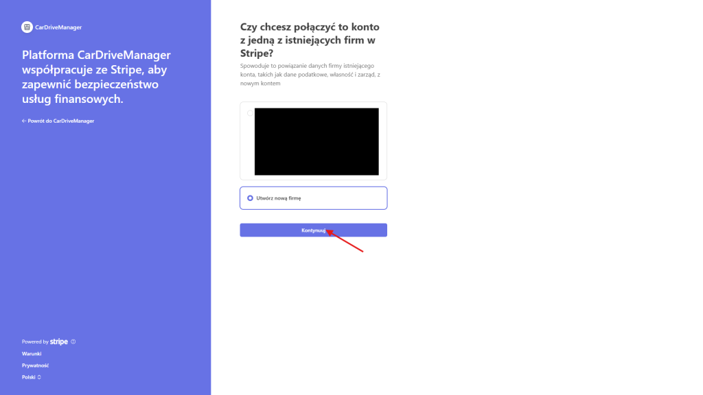 Wybierz firmę, bądź utwórz nową.