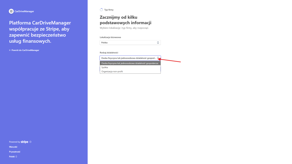 Wybierz typ działalności
