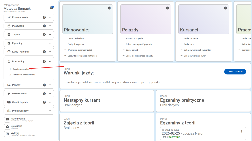 Kliknij "Dodaj pracownika" w module "Pracownicy"
