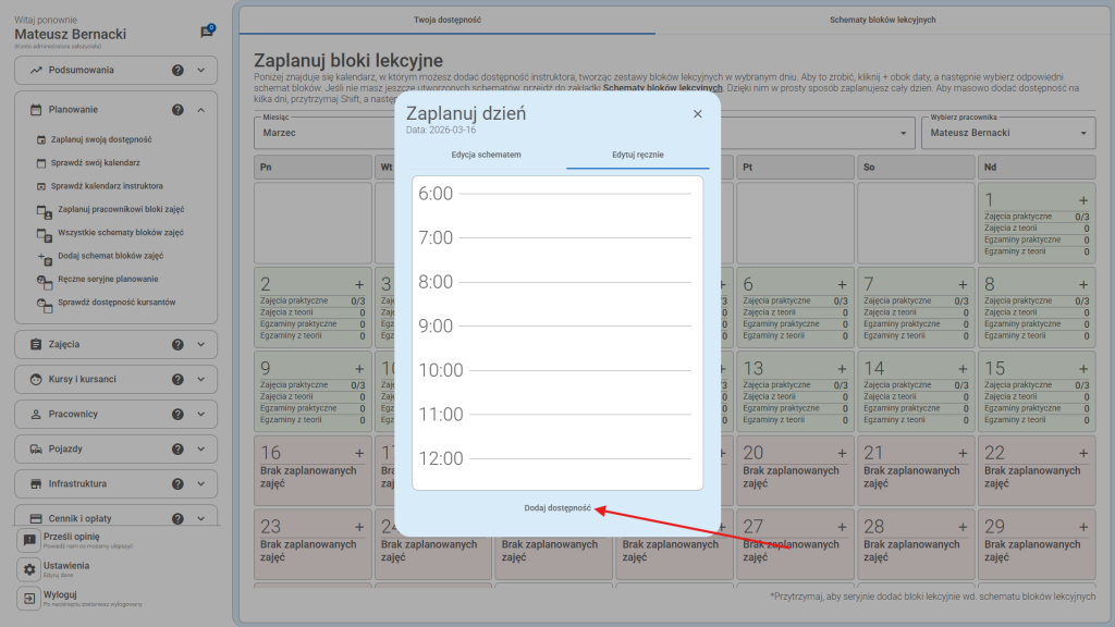 Kliknij przycisk "Dodaj dostępność"