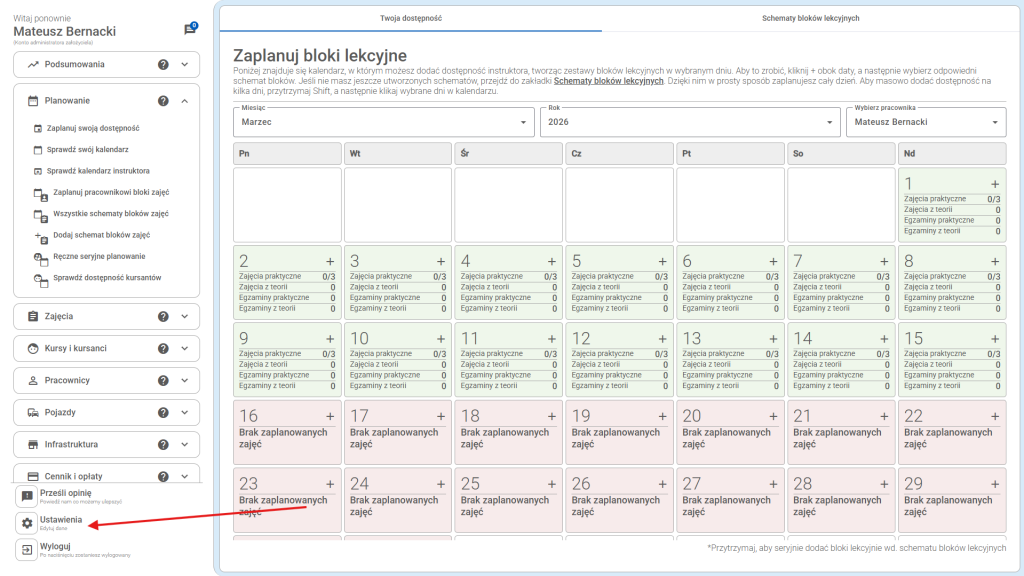 Kliknij przycisk "Ustawienia" na bocznym panelu