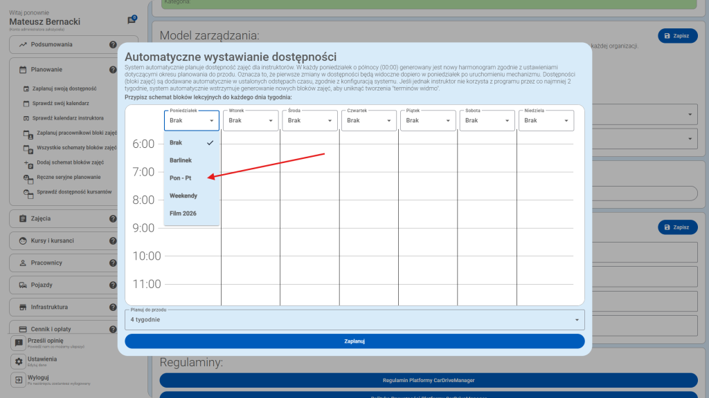 Wybierz schemat dostępności