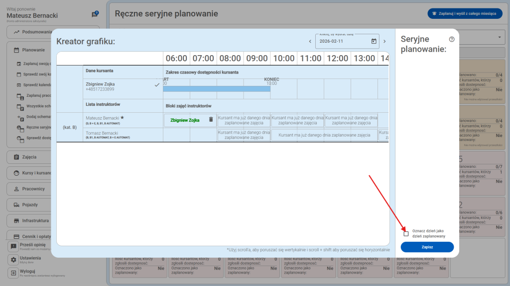 Jak już plan jest gotowy możesz oznaczyć go