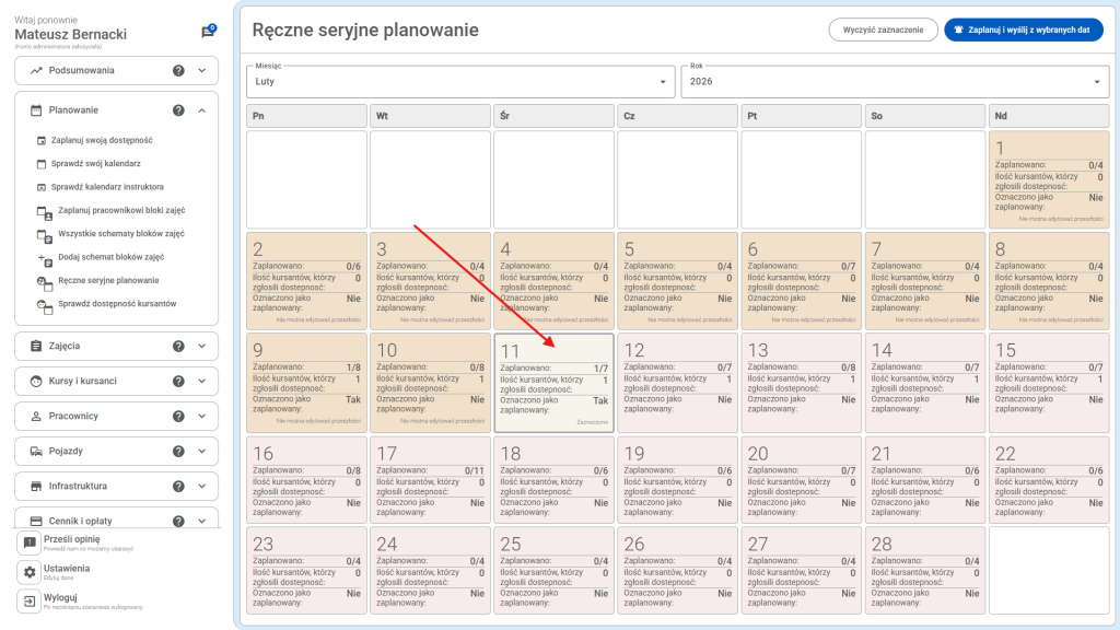 Gdy klikniesz shift możesz wybrać datę