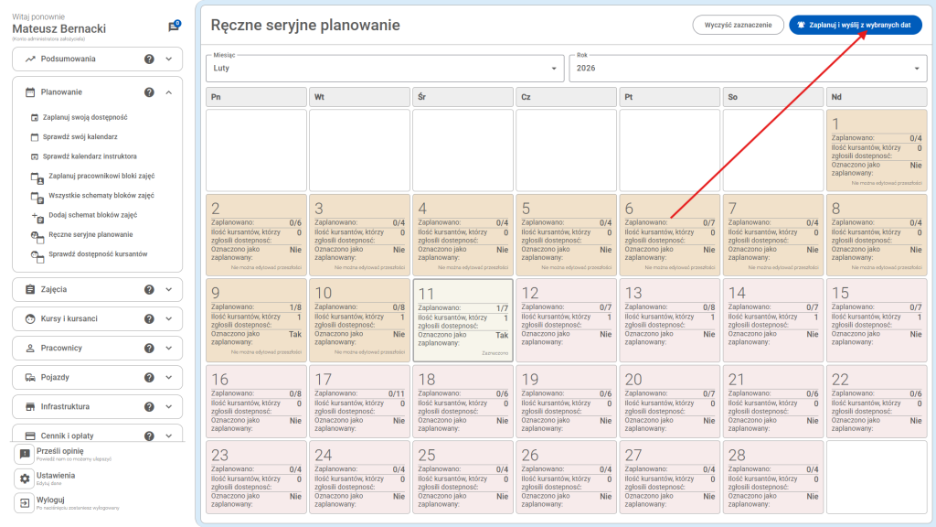 Kliknij zapisz i wyślij z wybranych dat