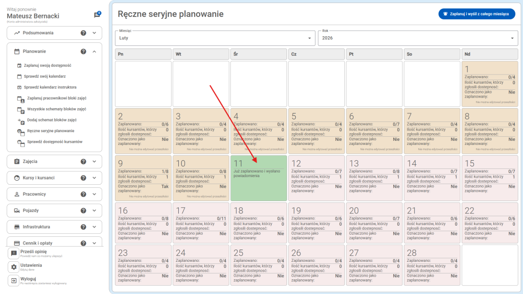 Data, w której zaplanowano i wysłano powiadomienia świeci się teraz na ciemno zielono 
