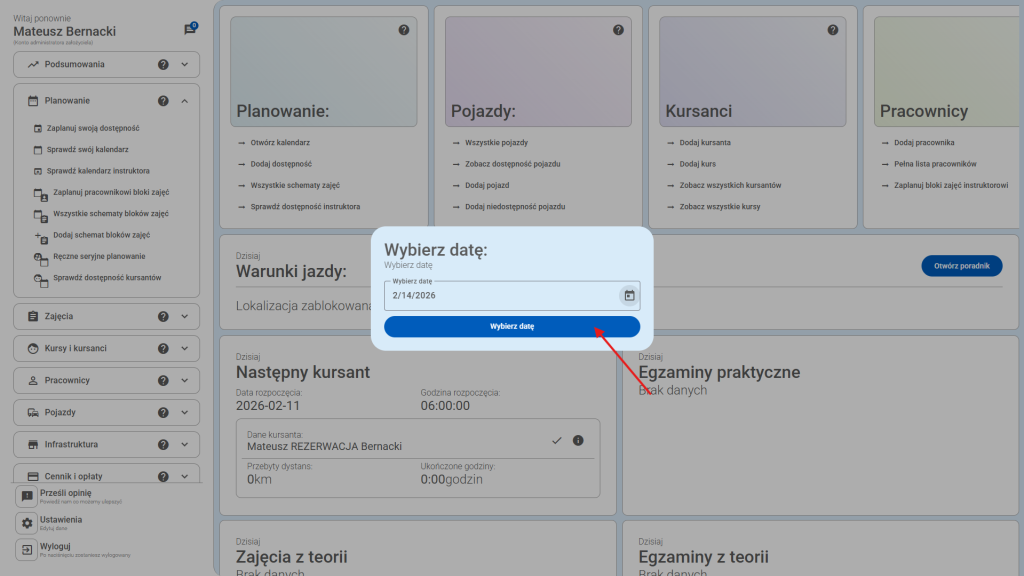 Kliknij przycisk "Wybierz datę"