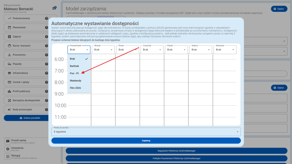 Wybierz schemat dostępności