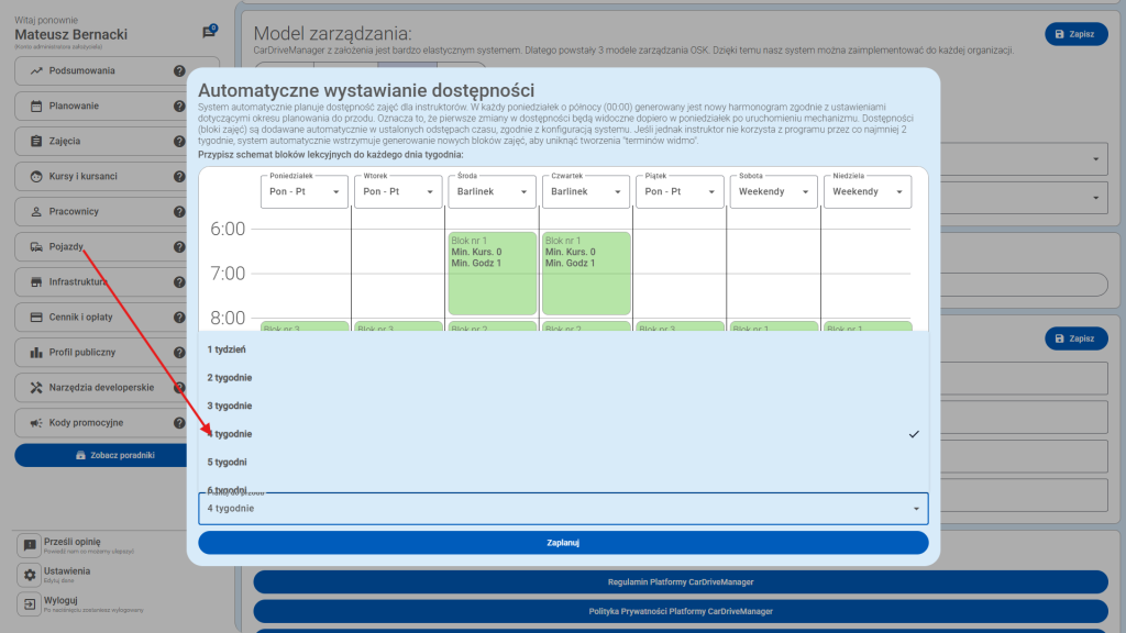 Wybierz ilość tygodni