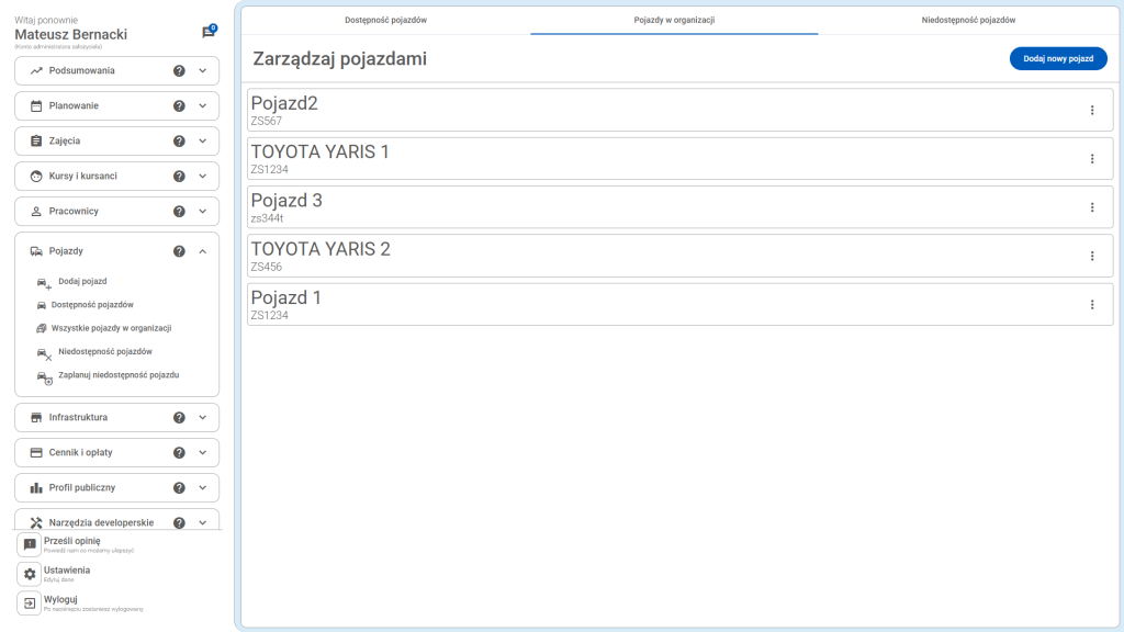 Tutaj są wszystkie pojazdy w organizacji