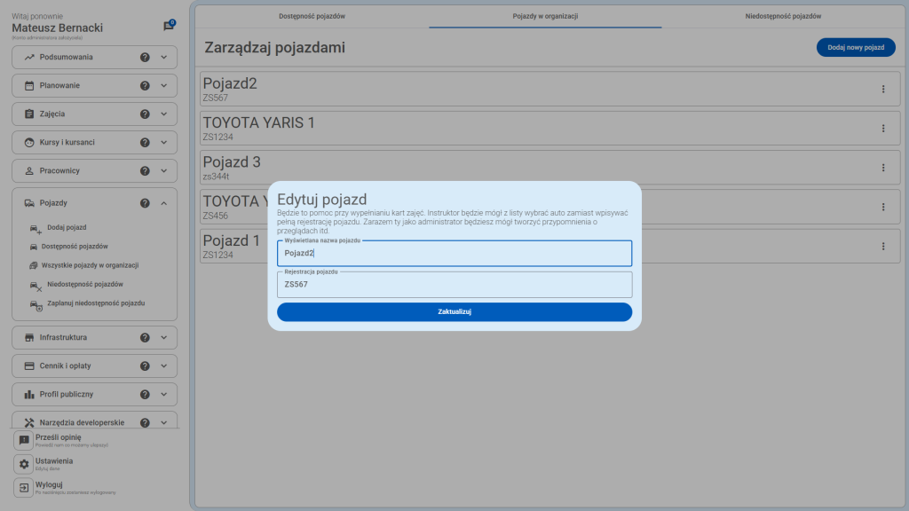 Po aktualizacji danych kliknij "Zaktualizuj"