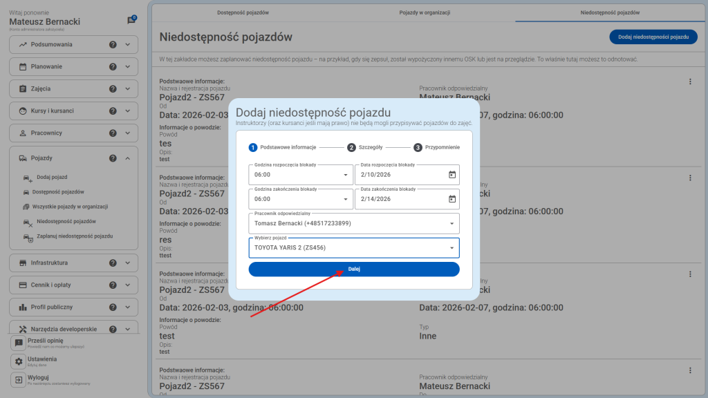 Po uzupełnieniu danych - kliknij "Dalej"