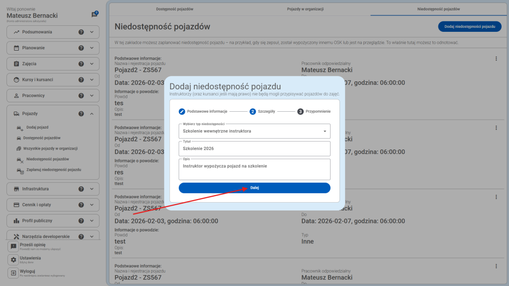 Po uzupełnieniu danych - kliknij "Dalej"