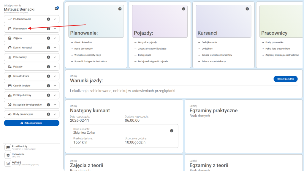 Kliknij "Planowanie"
