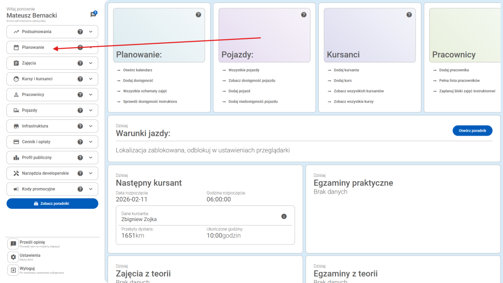 Kliknij w zakładkę "Planowanie" 
