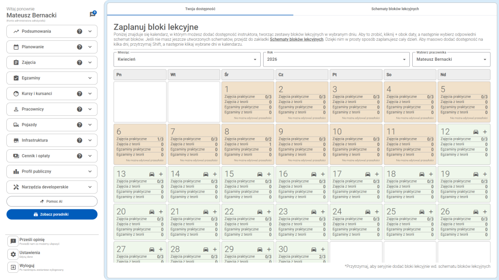 Widok na perspektywę miesiąca w systemie CarDriveManager
