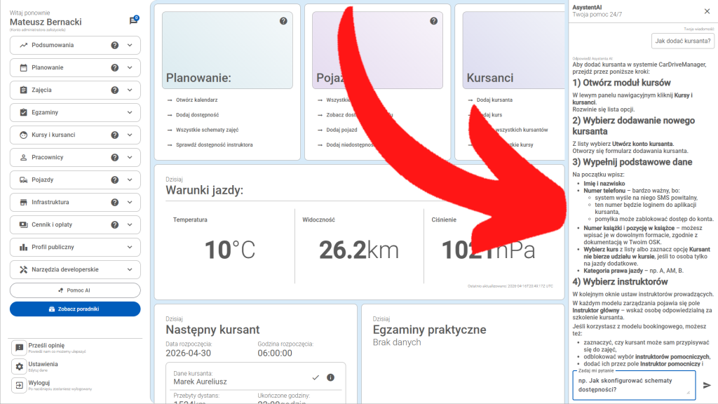 Widok na to jak wygląda okno modelu językowego od CarDriveManager