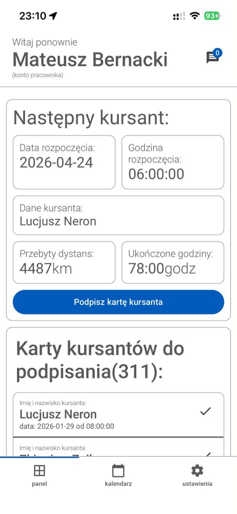 Widok na aplikację mobilną od CarDriveManager