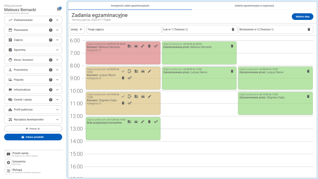 Zarządzanie infrastrukturą w CarDrivemanager- widok na panel